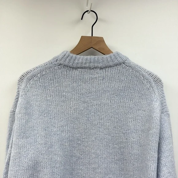 Zara Chunky Knit Crewneck Pullover Oversized Sweater Minimalist Pale Blue Medium - Picture 6 of 8